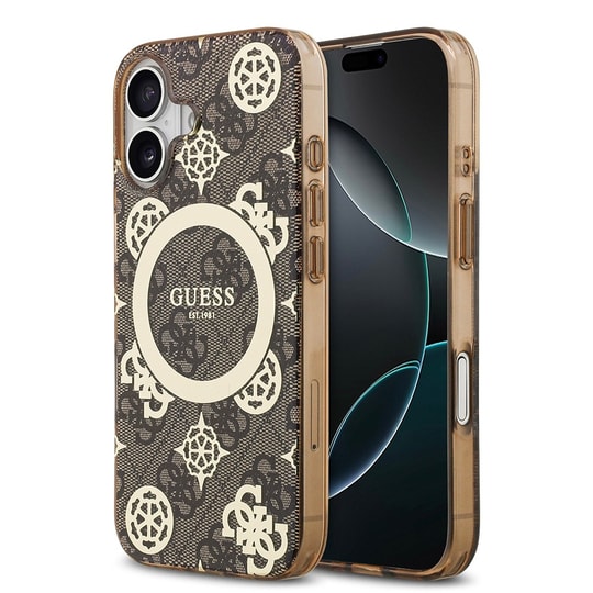 Apple iPhone 17 Kılıf Guess Orjinal Lisanslı M-safe Şarj Özellikli IML Peony ve 4G Desenli Klasik Logolu Kapak