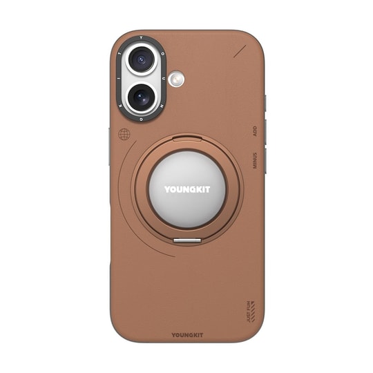 Apple iPhone 17 Kılıf M-safe Şarj Özellikli 360 Derece Standlı Basit Mat Deri Desenli Youngkit Tech Leather Serisi Kapak