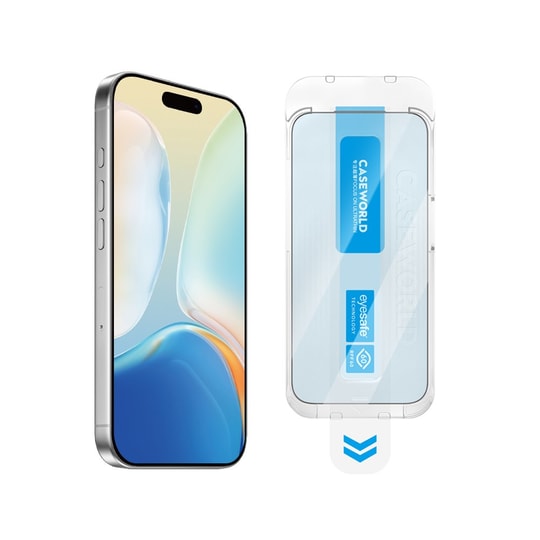 Apple iPhone 17 Pro CaseWorld Applicator Serisi 2.5D Eyesafe Mavi Işık Teknolojili Safir 0.33mm Temperli Cam Ekran Koruyucu + Uygulama Aparatı