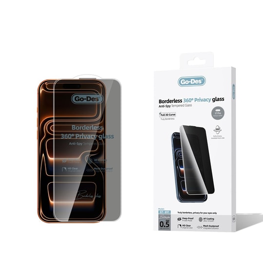 Apple iPhone 17 Pro Go Des Borderless Privacy Temperli Cam Ekran Koruyucu