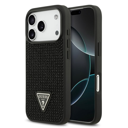Apple iPhone 17 Pro Kılıf Guess Orjinal Lisanslı Taşlı Arka Yüzey Üçgen Logolu Kapak