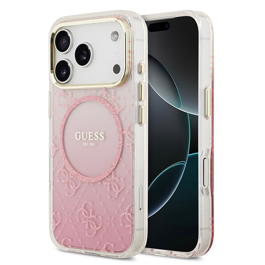 Apple iPhone 17 Pro Kılıf Guess Orjinal Lisanslı M-safe Şarj Özellikli 4G Desenli Simli Silikon Kapak