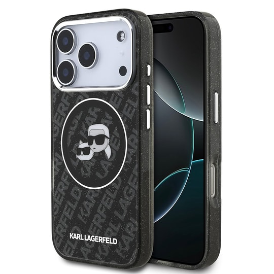 Apple iPhone 17 Pro Kılıf Karl Lagerfeld Orjinal Lisanslı Parlayan Simli Karl & Choupette Heads Kapak