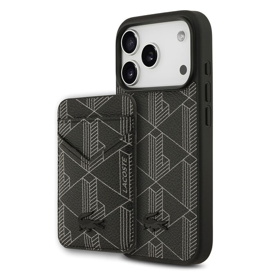 Apple iPhone 17 Pro Kılıf Lacoste Orjinal Lisanslı M-safe Şarj Özellikli PU Deri Tasarımlı Kartlıklı Karışık Monogram Desenli Kapak