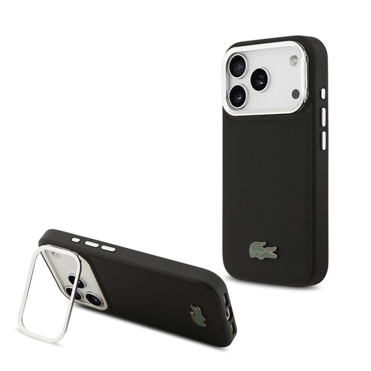 Apple iPhone 17 Pro Kılıf Lacoste Orjinal Lisanslı M-safe Şarj Özellikli PU Pike Desenli Standlı Metal Logolu Kapak