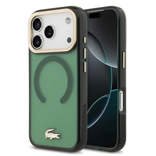 Apple iPhone 17 Pro Kılıf Lacoste Orjinal Lisanslı M-safe Şarj Özellikli Gold Timsah Logolu Buzlu Kapak