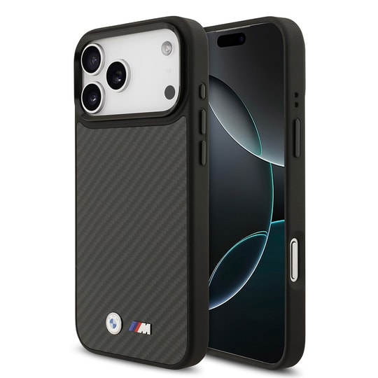 Apple iPhone 17 Pro Max Kılıf BMW Orjinal Lisanslı M-safe Şarj Özellikli Karbon Fiber Metal Logolu Kapak