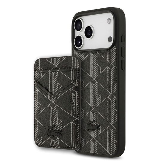 Apple iPhone 17 Pro Max Kılıf Lacoste Orjinal Lisanslı M-safe Şarj Özellikli PU Deri Tasarımlı Kartlıklı Karışık Monogram Desenli Kapak