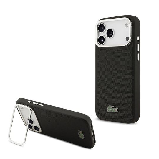 Apple iPhone 17 Pro Max Kılıf Lacoste Orjinal Lisanslı M-safe Şarj Özellikli PU Pike Desenli Standlı Metal Logolu Kapak