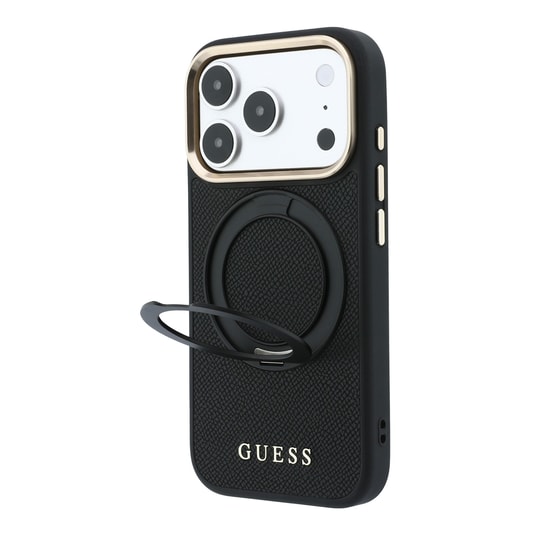 Apple iPhone 18 Pro Kılıf Guess Orjinal Lisanslı M-safe Şarj Özellikli 360 Derece Dönebilen Standlı PU Metal Yazı Logolu Kapak
