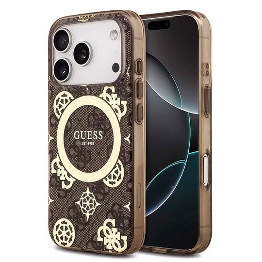 Apple iPhone 18 Pro Kılıf Guess Orjinal Lisanslı M-safe Şarj Özellikli IML Peony ve 4G Desenli Klasik Logolu Kapak
