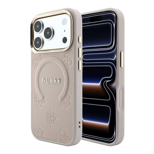 Apple iPhone 18 Pro Kılıf Guess Orjinal Lisanslı M-safe Şarj Özellikli Sıcak Baskılı Yazı Logolu C-Magnet PU Deri Peony Kapak
