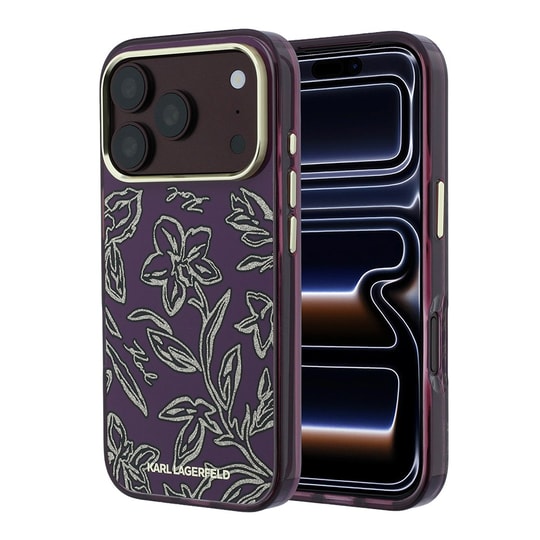 Apple iPhone 18 Pro Kılıf Karl Lagerfeld Orjinal Lisanslı M-safe Şarj Özellikli Gold Metal Kamera Çerçeveli Çiçek Tasarımlı Kapak