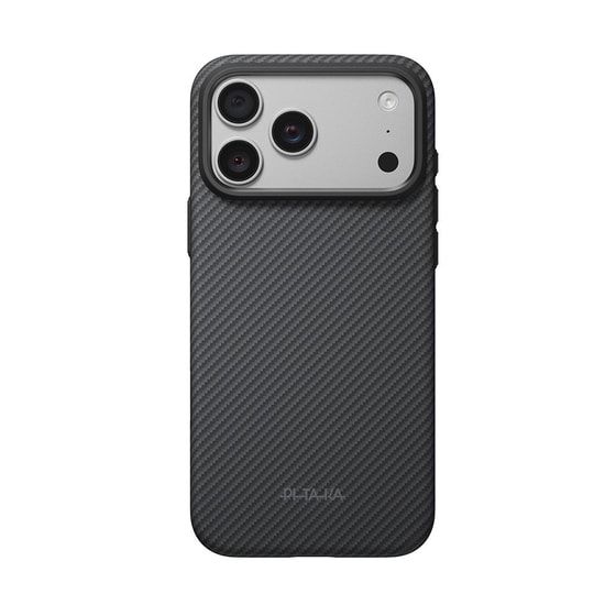 Apple iPhone 18 Pro Kılıf M-safe Şarj Özellikli Aramid Karbon Fiber Pitaka Military-Grade Classic Serisi New Logo Black-Grey Twill Kapak