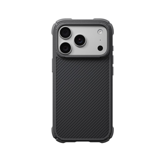 Apple iPhone 18 Pro Kılıf M-safe Şarj Özellikli 600D Aramid Fiber Pitaka Black-Grey Twill Serisi Cairn Kapak