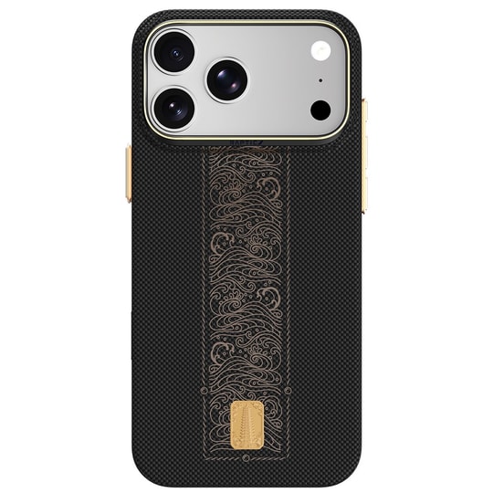 Apple iPhone 18 Pro Kılıf M-safe Şarj Özellikli Raptic Aramid Skin Rise Serisi 24 Ayar Altın Kaplamalı Karbon Kapak