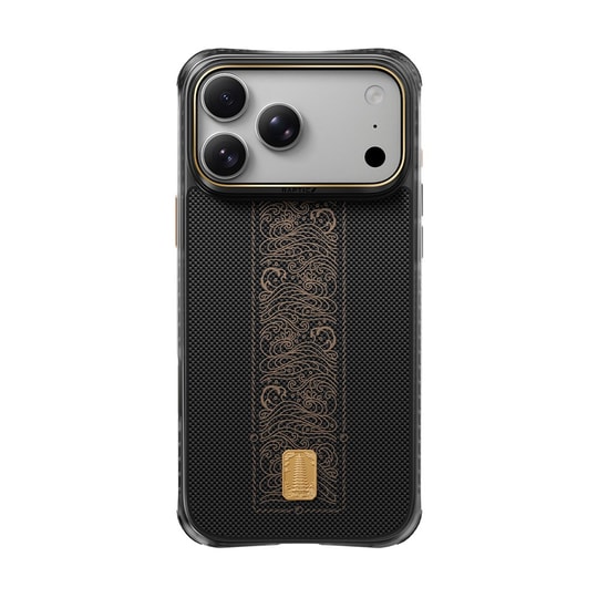 Apple iPhone 18 Pro Kılıf M-safe Şarj Özellikli Raptic Aramid Dual Rise Serisi 24 Ayar Altın Kaplamalı Karbon Kapak