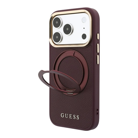 Apple iPhone 18 Pro Max Kılıf Guess Orjinal Lisanslı M-safe Şarj Özellikli 360 Derece Dönebilen Standlı PU Metal Yazı Logolu Kapak