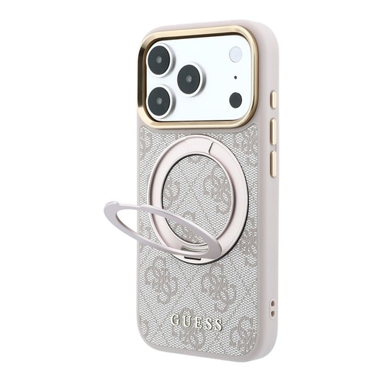 Apple iPhone 18 Pro Max Kılıf Guess Orjinal Lisanslı M-safe Şarj Özellikli 4G Desenli 360 Derece Dönebilen Standlı Metal Yazı Logolu Kapak