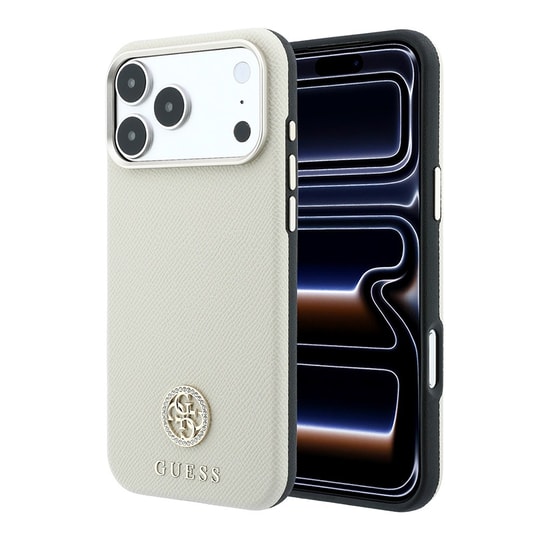 Apple iPhone 18 Pro Max Kılıf Guess Orjinal Lisanslı M-safe Şarj Özellikli PU Taşlı Metal 4G ve Yazı Logolu Kapak