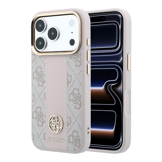 Apple iPhone 18 Pro Max Kılıf Guess Orjinal Lisanslı M-safe Şarj Özellikli Deri 4G Desenli Şeritli Yazı Logolu Kapak