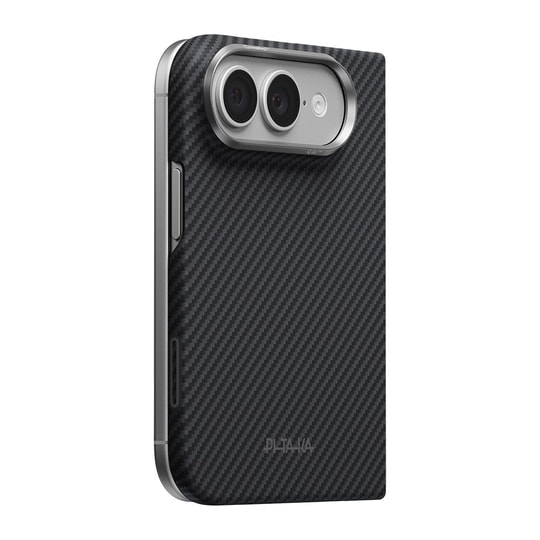 Apple iPhone Duo Kılıf M-safe Şarj Özellikli 600D Aramid Karbon Fiber Pitaka Edge Serisi Black-Grey Twill Kapak
