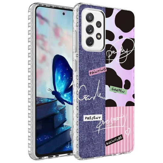 Galaxy A52 Kılıf Airbag Kenarlı Renkli Desenli Silikon Zore Elegans Kapak