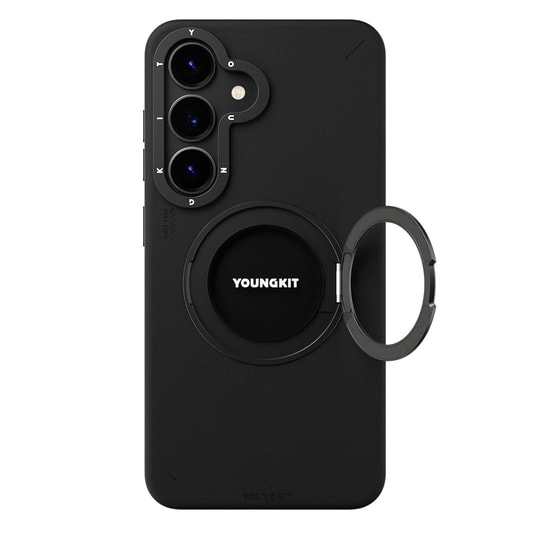 Galaxy S25 Kılıf M-safe Şarj Özellikli 360° Standlı Basit Mat Deri Desenli Youngkit Tech Leather Serisi Kapak