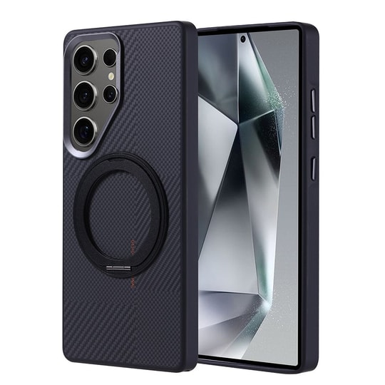 Galaxy S25 Ultra Kılıf M-safe Şarj Özellikli Karbon Fiber Görünümlü Zore Standlı Troy Kapak
