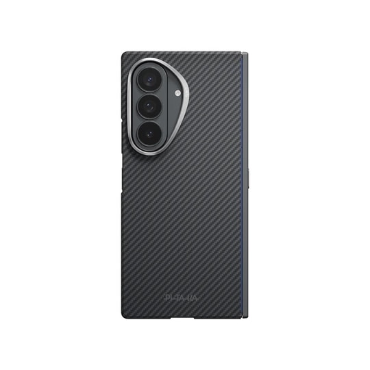 Galaxy Z Fold 8 Ultra Kılıf M-safe Şarj Özellikli 600D Aramid Karbon Fiber Menteşe Butonlu Pitaka Edge Serisi Black-Grey Twill Kapak