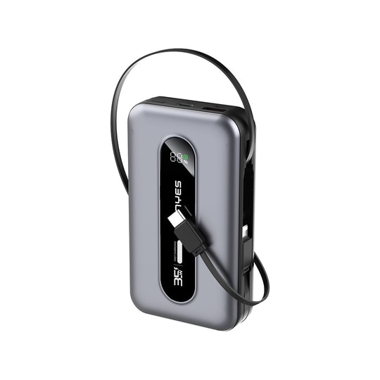 Lenyes PX1002D Dijital LED Göstergeli Teleskopik Type-C ve Lightning Kablolu Powerbank 35W 10.000mAh