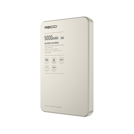 Recci RPB-W35A Ultra İnce PD 20W Hızlı Şarj Özellikli Wireless Powerbank 15W 5000mAh