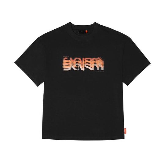 Skinarma Glitch Kısa Kollu Oversize Unisex Bisiklet Yaka Siyah Tişört