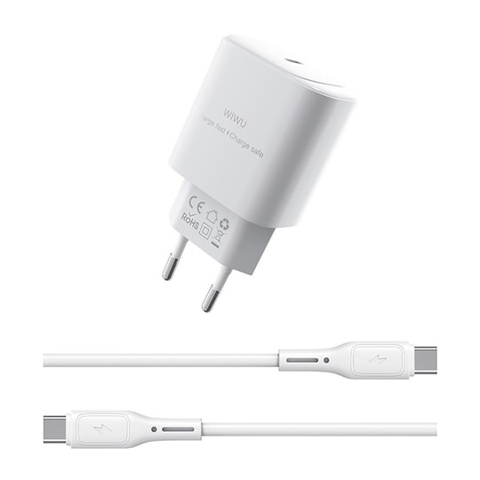 Wiwu Wi-G008 Essen Serisi GaN Tech PD Hızlı Şarj Başlığı Type-C to Type-C PD 30W Kablolu Şarj Seti
