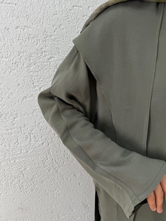 Adanur Pelerinli Tuniği Uzun Pantolonlu Takım-BN4684 Haki