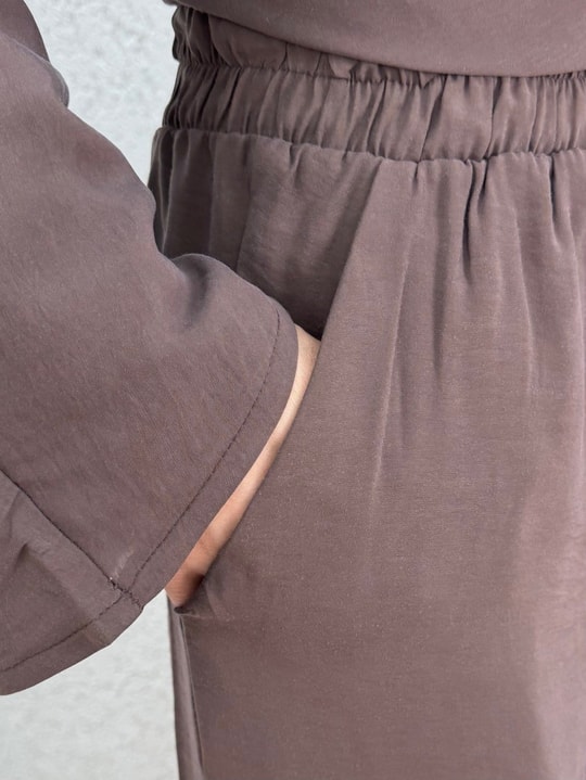 Adanur Pelerinli Tuniği Uzun Pantolonlu Takım-BN4684 Kahve
