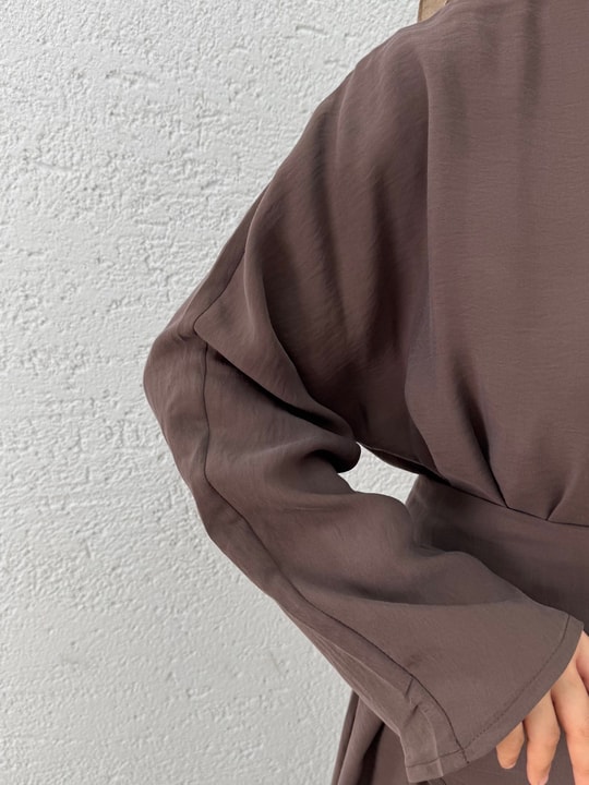 Adanur Pelerinli Tuniği Uzun Pantolonlu Takım-BN4684 Kahve