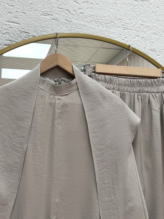 Adanur Pelerinli Tuniği Uzun Pantolonlu Takım-BN4684 Taş