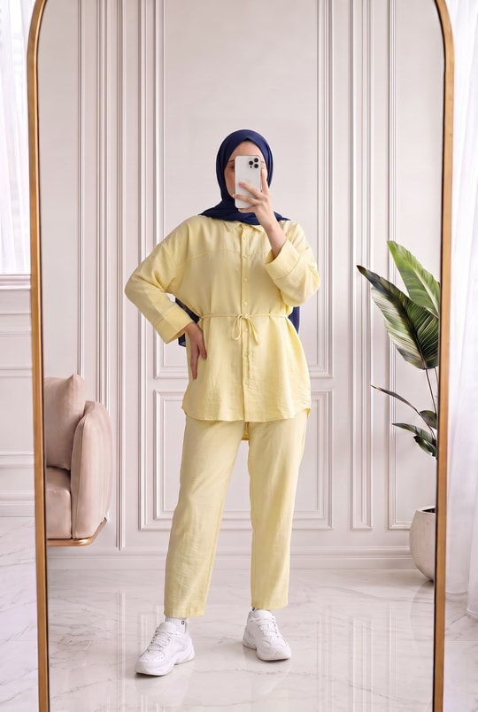Adar Ön Robalı Pantolonlu Çilek Takım-AS517 Sarı