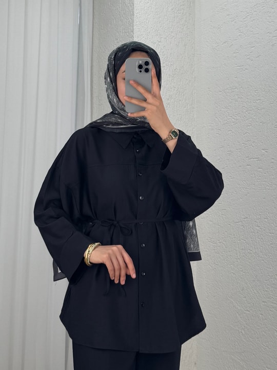 Adar Ön Robalı Pantolonlu Çilek Takım-AS517 Siyah