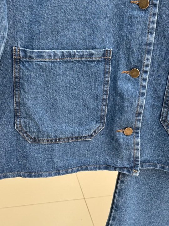 Adelia Çift Cepli Bol Paça Pantolonlu Kot Takım-LS5841 Mavi