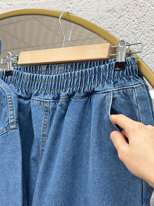 Adelia Çift Cepli Bol Paça Pantolonlu Kot Takım-LS5841 Mavi