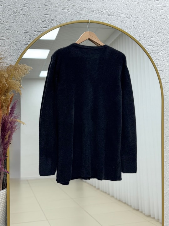Adora Kalp Düğmeli Sakallı Hırka-KR3198 Siyah