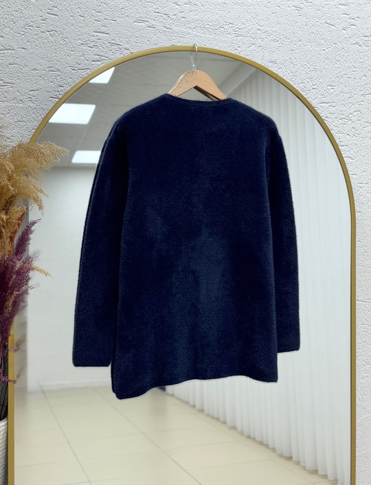 Adora Kalp Düğmeli Sakallı Hırka-KR3198 Lacivert