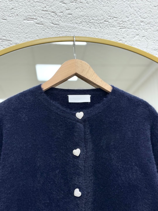 Adora Kalp Düğmeli Sakallı Hırka-KR3198 Lacivert