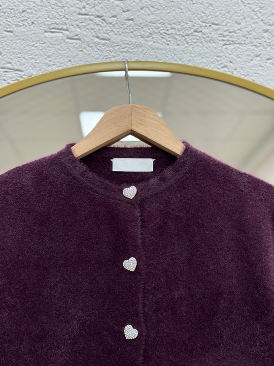 Adora Kalp Düğmeli Sakallı Hırka-KR3198 Mürdüm