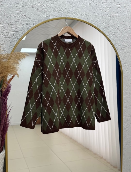 Adriana Baklava Desen Triko Kazak KR5074-Zİ5581 Haki