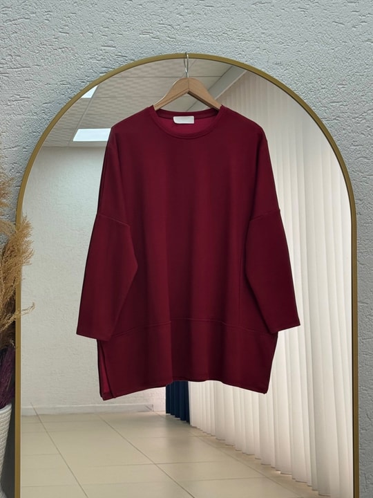 Afife Etek Yanı Yırtmaçlı Tunik-MF1934 Bordo