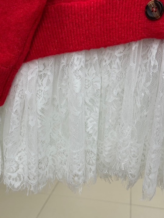 Ahucemal Kolu Ve Altı Dantelli Triko Hırka-KR6090 Kırmızı