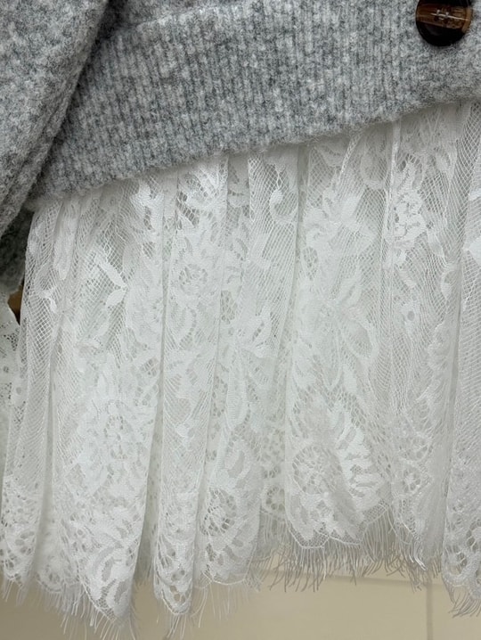 Ahucemal Kolu Ve Altı Dantelli Triko Hırka-KR6090 Gri
